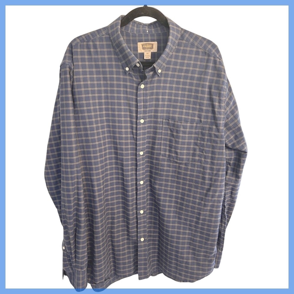 The Foundry Supply Co Shirt Mens Sz. XLT Blue Plaid Casual Button Up